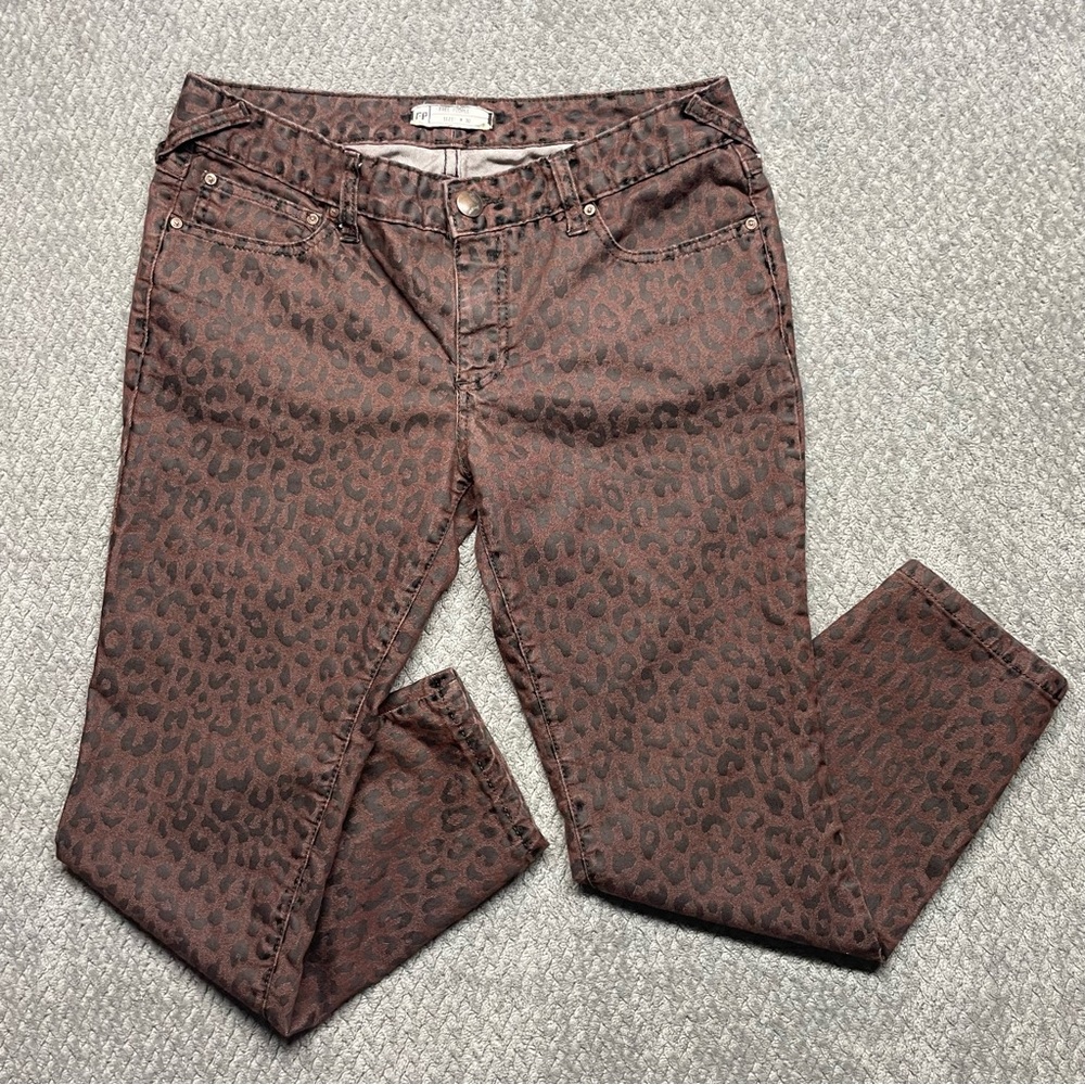 Free People Jeans Womens 30W Brown Animal Print Cheetah Skinny Low Rise Leopard